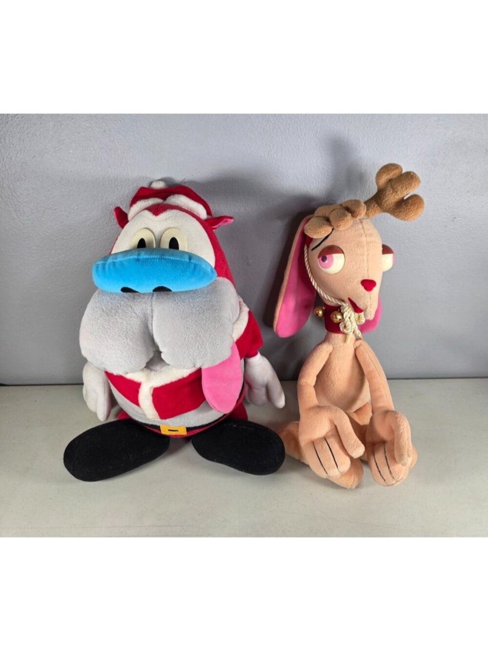 Vintage 1992 Dakin Ren and Stimpy Christmas Plush Set Reindeer Ren Santa Stimpy